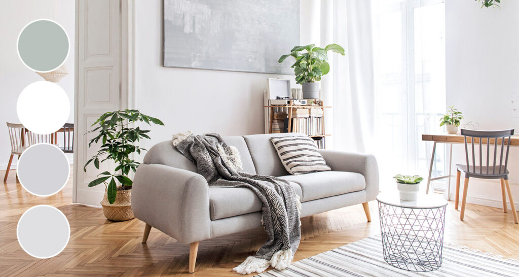 gray couch in cool neutral living room